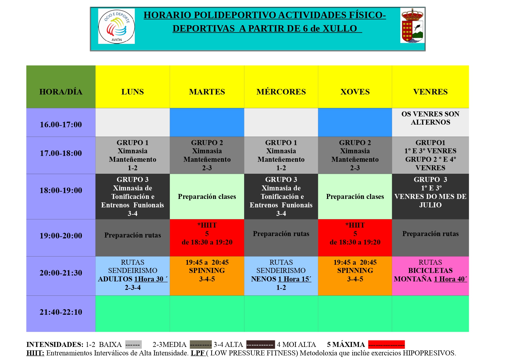 Horario Actividades Deportivas Concello Avión
