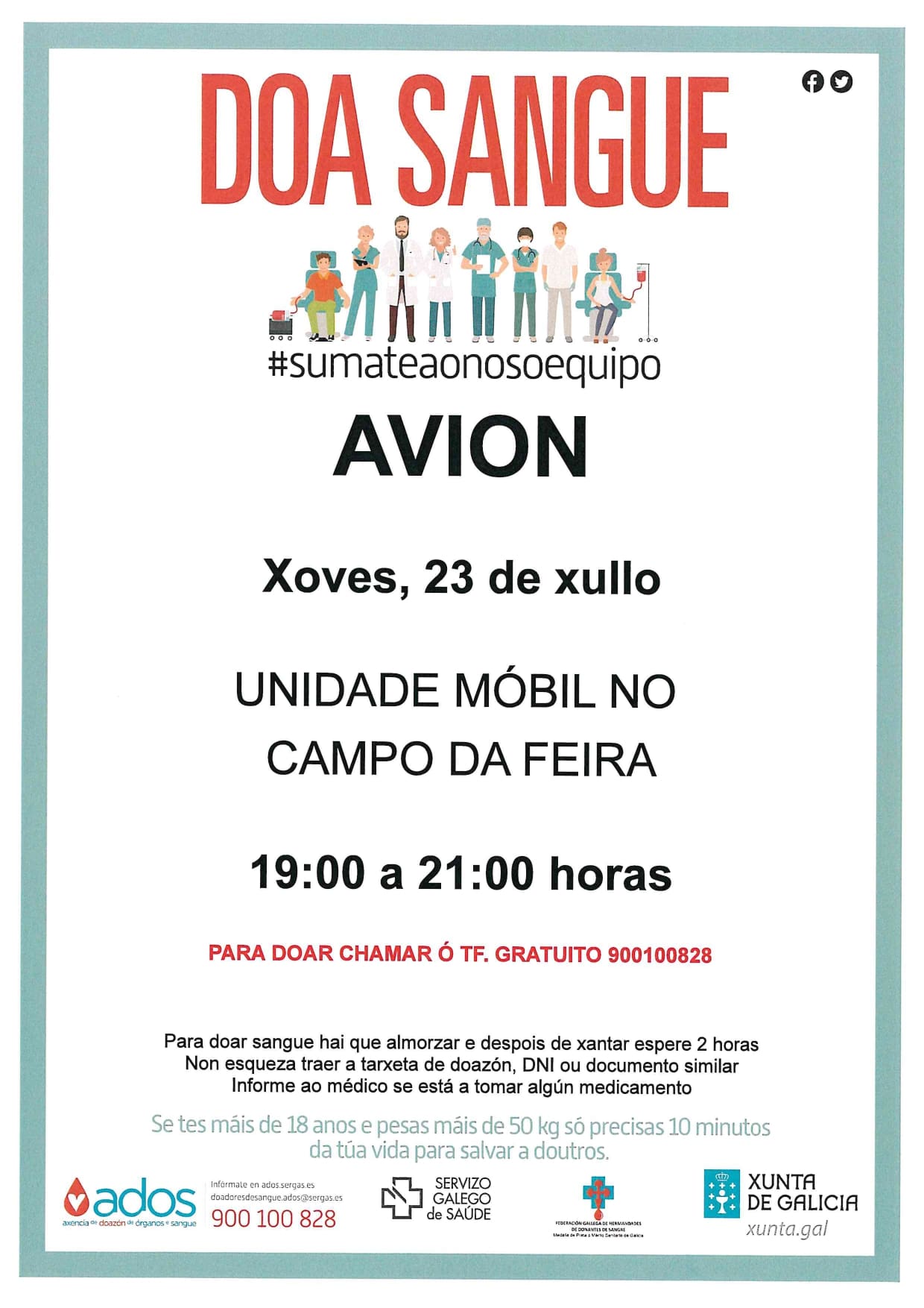 Concello de Avión-Unidade Móbil para a Doazón de Sangue o 23 de xullo